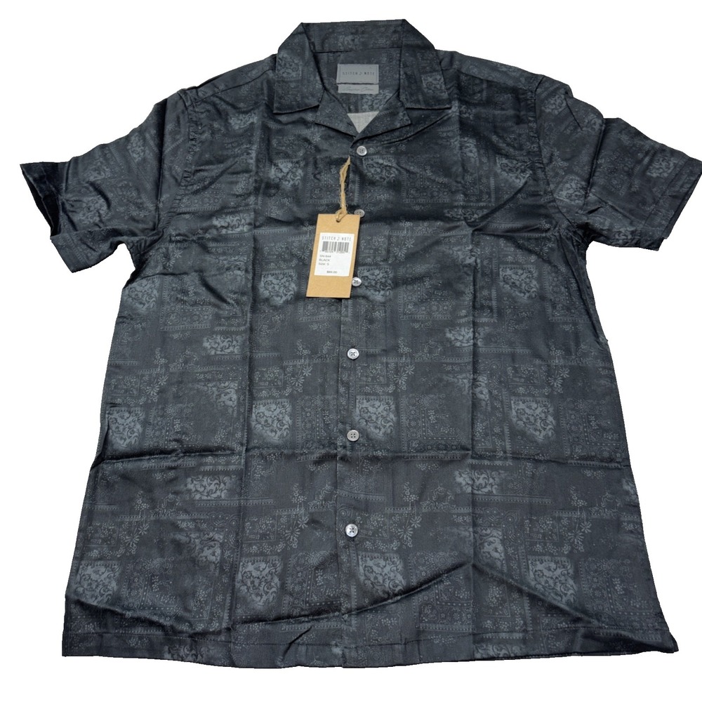 Stitch Note Egyptian‎ Cotton Short-Sleeve Button Up Black Small NWT